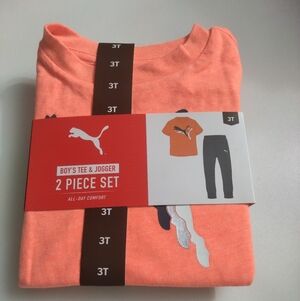 Puma Boys' 2-Piece Tee & Jogger Set  Coral Top And Gray Bottom New Size 3T